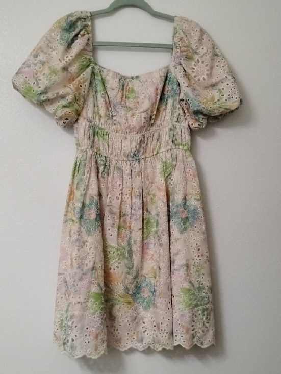 Pinch Dresses & Skirts - Pinch Pastel Eyelet Puff-Sleeve Floral Dress in Pink, Green, Blue